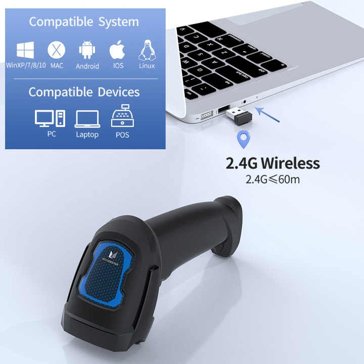 1D and 2D Qr Code Barcode Scanners Wireless+Usb Wired Scanning