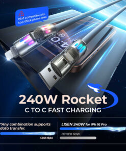 LISEN 240W Chubby USB C Cable Fast Charging 4 in 1 Data Cable