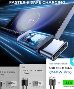LISEN Durable 240W Type C Fast Charging Cord USB C Cable