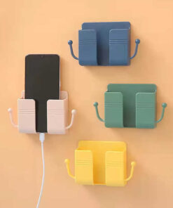 Plastic No Hole Mobile Phone Holders Multifunction Adhesive Mobile Phone Wall Charger Holder