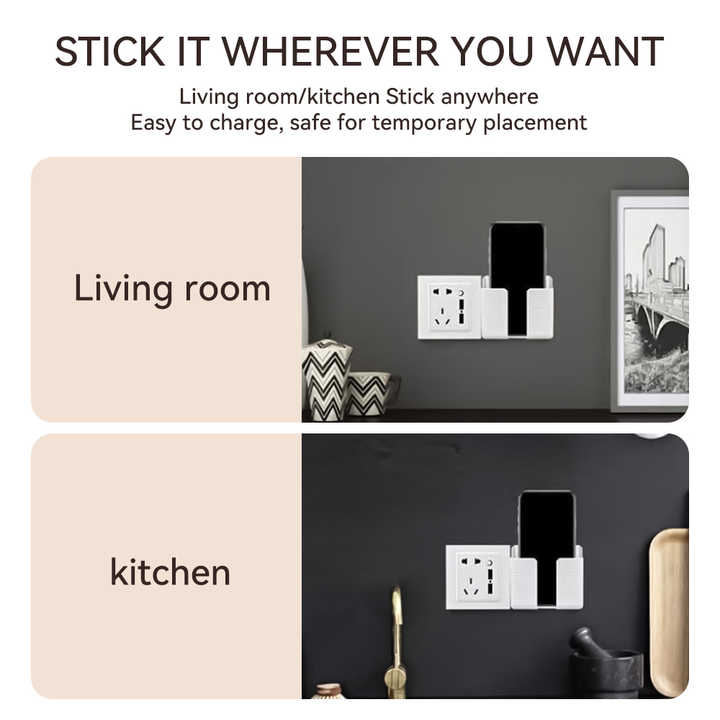 Plastic No Hole Mobile Phone Holders Multifunction Mobile Phone Wall Charger Holder